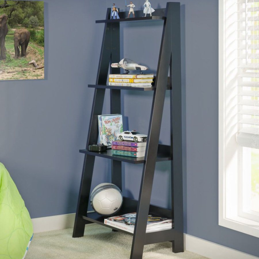 Bush Furniture Alamosa Classic Black 52.25 Inches 4  Shelf Ladder Bookcase