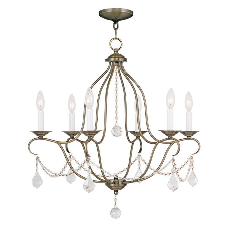 Livex Lighting Chesterfield 25 in 6 Light Antique Brass Vintage Candle Chandelier