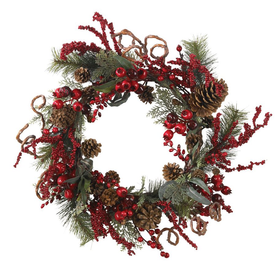 Nearly Natural 24 in Un Lit Green/Red Berry Artificial Christmas Wreath
