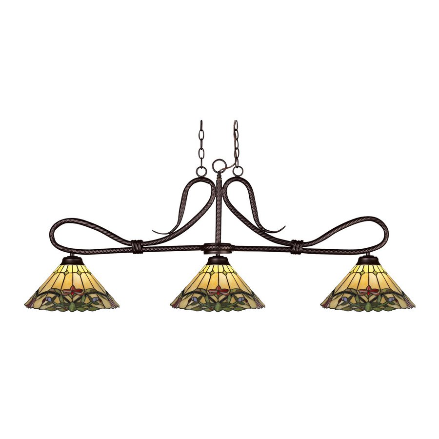 Z Lite Cobra 14 in W 3 Light Bronze Kitchen Island Light with Tiffany Style Shade