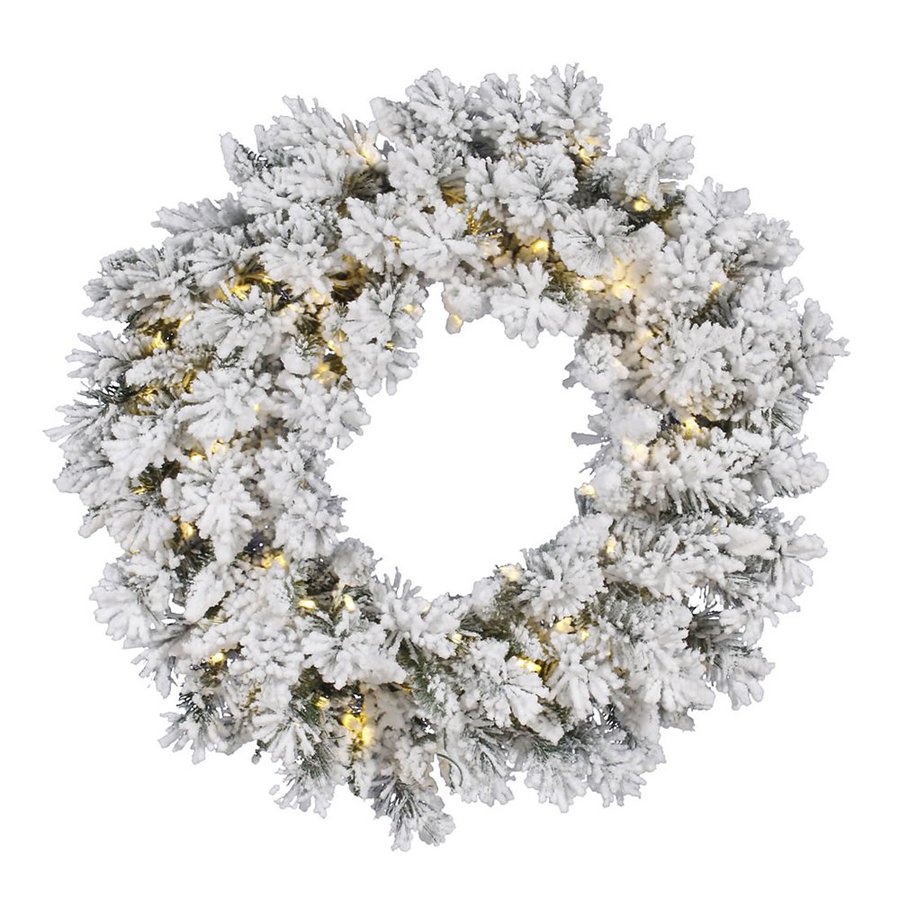 Vickerman Snow Ridge 30 in Pre Lit Plug In White/Green Artificial Christmas Wreath with Warm White LED Lights