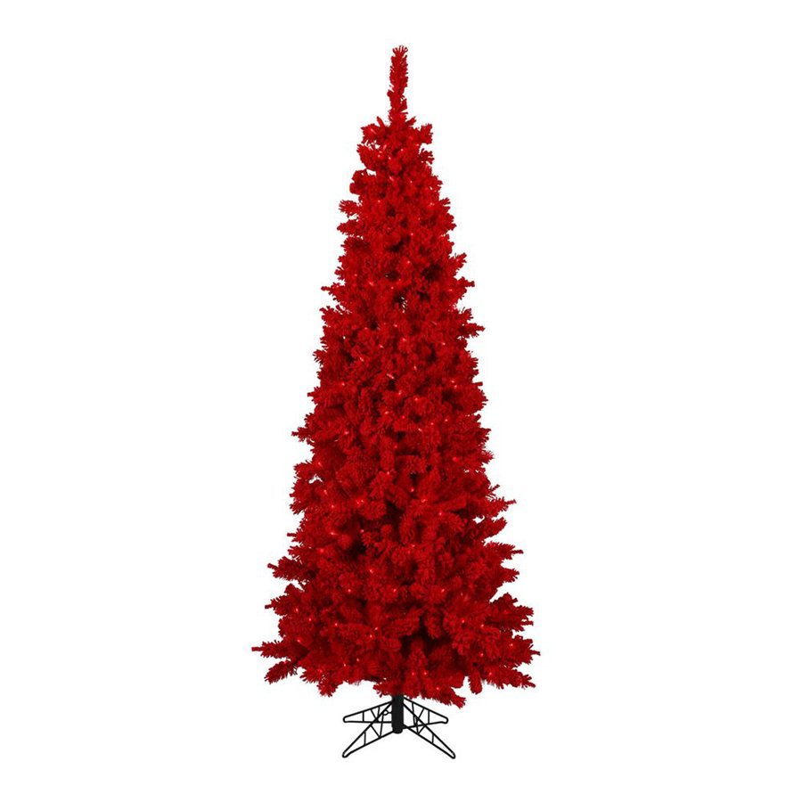 Vickerman 7.5 ft Pre Lit Pine Slim Artificial Christmas Tree with Red Incandescent Lights