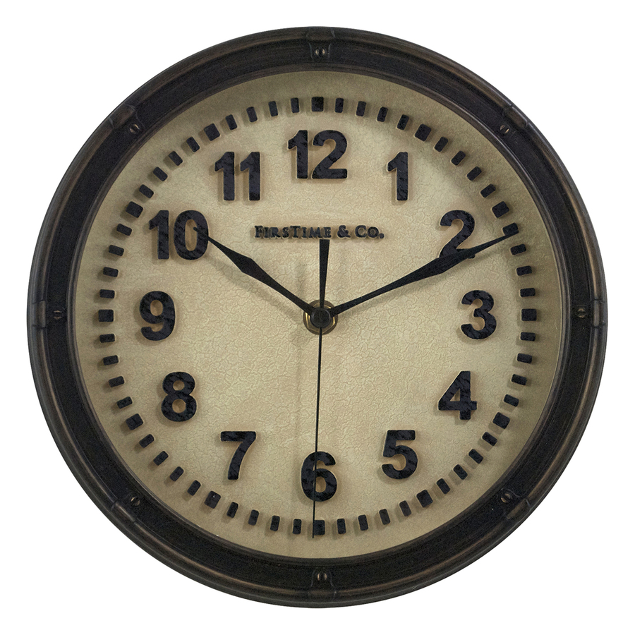 FirsTime Manufactory Raised Station Analog Round Indoor Wall Standard Clock