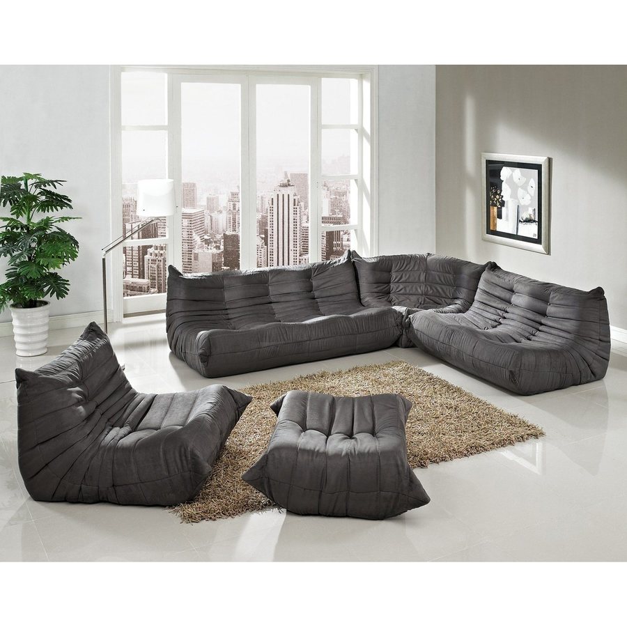 Modway Waverunner 5 Piece Light Gray Microfiber Sectional Sofa