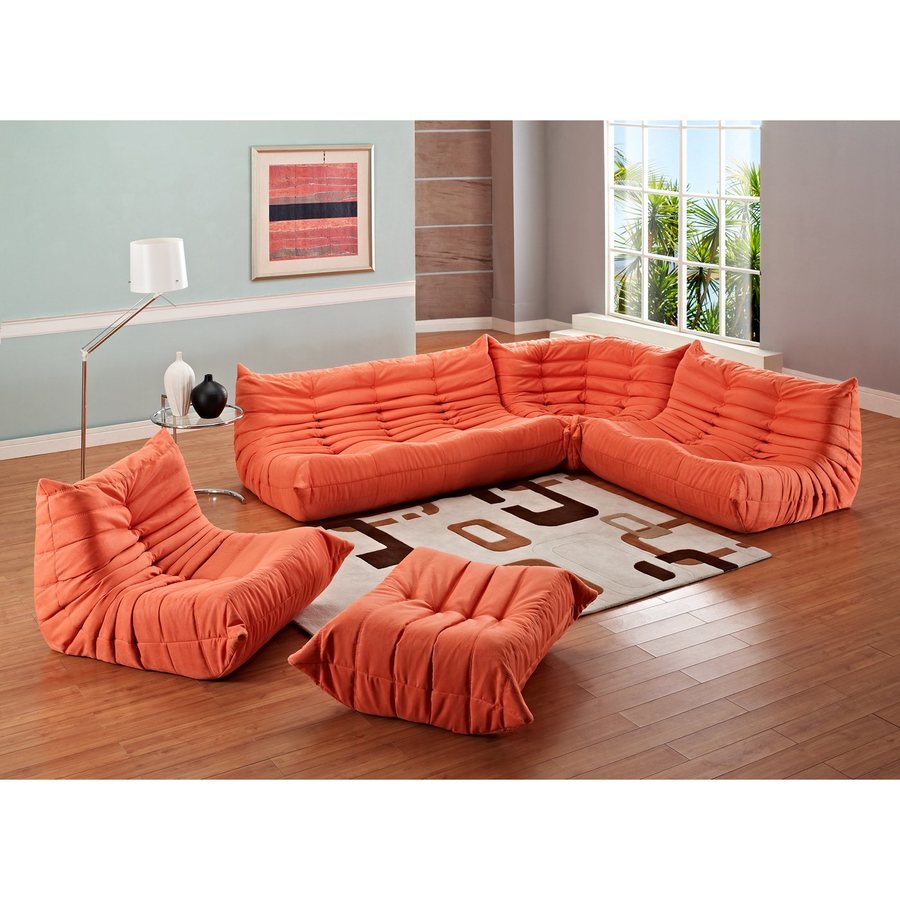 Modway Waverunner 5 Piece Orange Microfiber Sectional Sofa