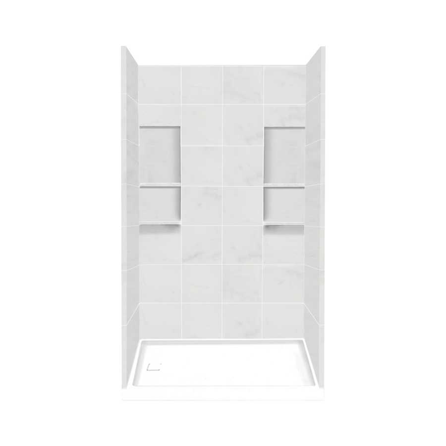 Style Selections 83 in H x 60 in W x 32 in L White Carrara Solid Surface Wall 4 Piece Alcove Shower Kit