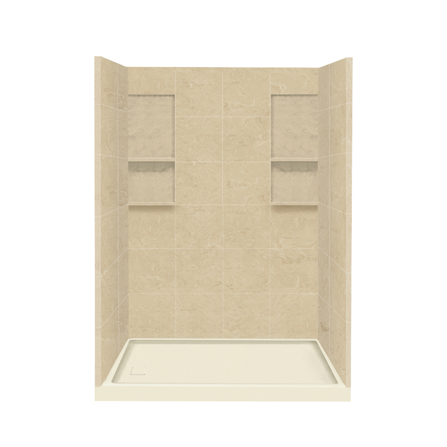 Style Selections 83 in H x 60 in W x 32 in L Almond Sky Solid Surface Wall 4 Piece Alcove Shower Kit