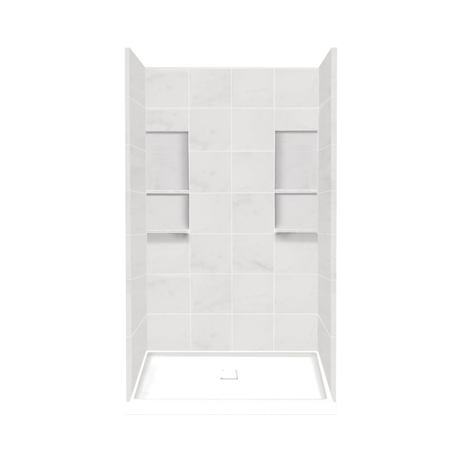 Style Selections 83 in H x 60 in W x 36 in L White Carrara Solid Surface Wall 4 Piece Alcove Shower Kit