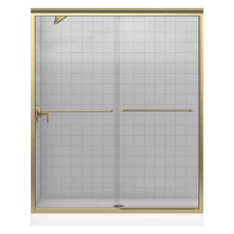 KOHLER 59 5/8 in W x 55 3/4 in H Brushed Bronze Frameless Bathtub Door