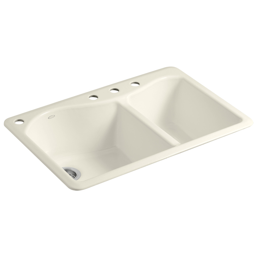 KOHLER Lawnfield Double Basin Drop In Enameled Cast Iron Kitchen Sink