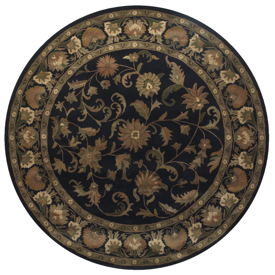 Wakefield 8 ft x 8 ft Round Black Border Wool Area Rug