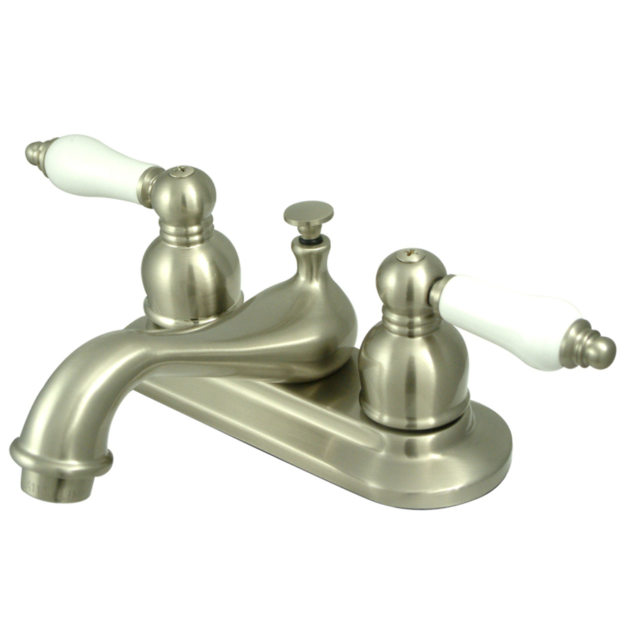 Kingston Brass Restoration Satin Nickel 2 Handle 4 in Centerset Bathroom Faucet (Drain Included)