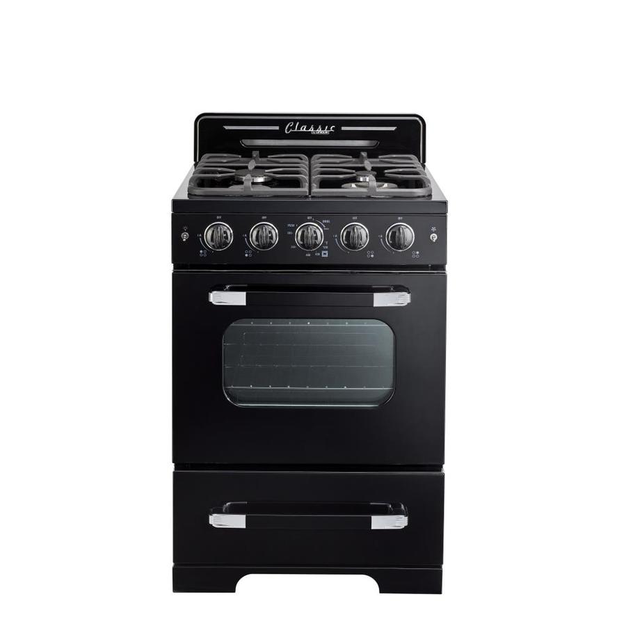 UNIQUE Unique Classic Retro 24 in. 2.9 cu.Ft. Gas Range with Convection- Midnight Black | UGP-24CR B