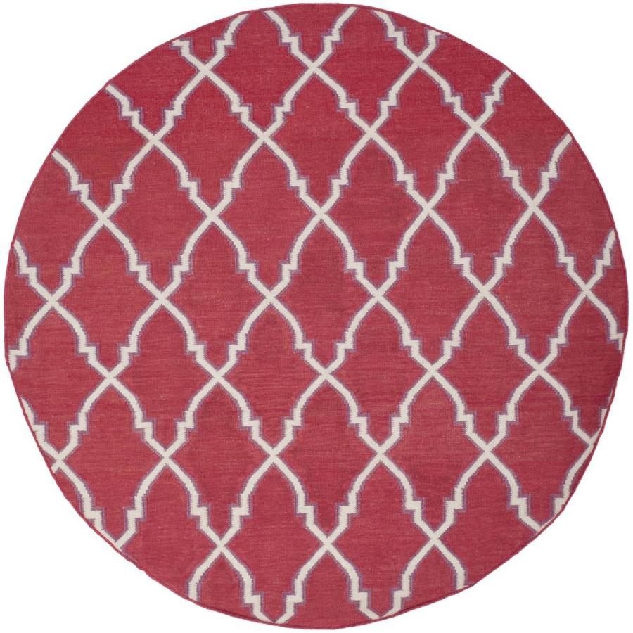 Safavieh Dhurries Red and Ivory Round Indoor Woven Area Rug (Common 6 x 6; Actual 72 in W x 72 in L x 0.42 ft Dia)