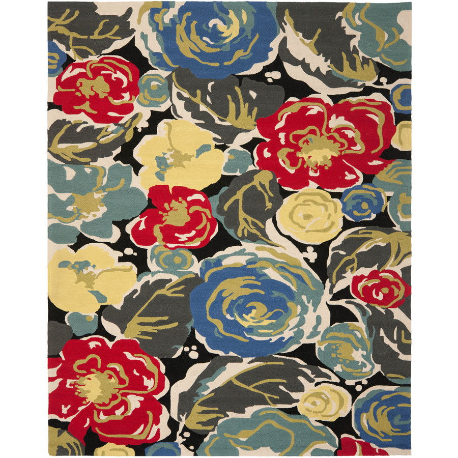 Safavieh Four Seasons 8 ft x 10 ft Rectangular Black Floral Indoor/Outdoor Area Rug