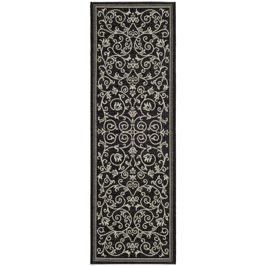 Safavieh Courtyard Black and Sand Rectangular Indoor and Outdoor Machine Made Runner (Common 2 x 14; Actual 28 in W x 168 in L x 0.5 ft Dia)