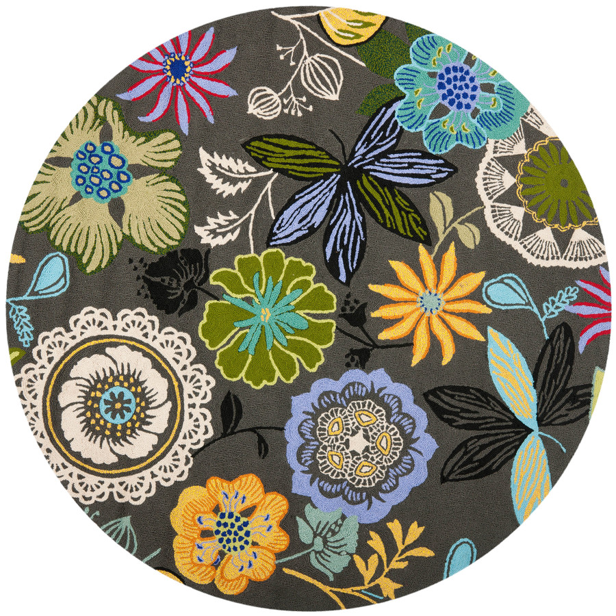 Safavieh Four Seasons 4 ft x 4 ft Round Gray Floral Indoor/Outdoor Area Rug