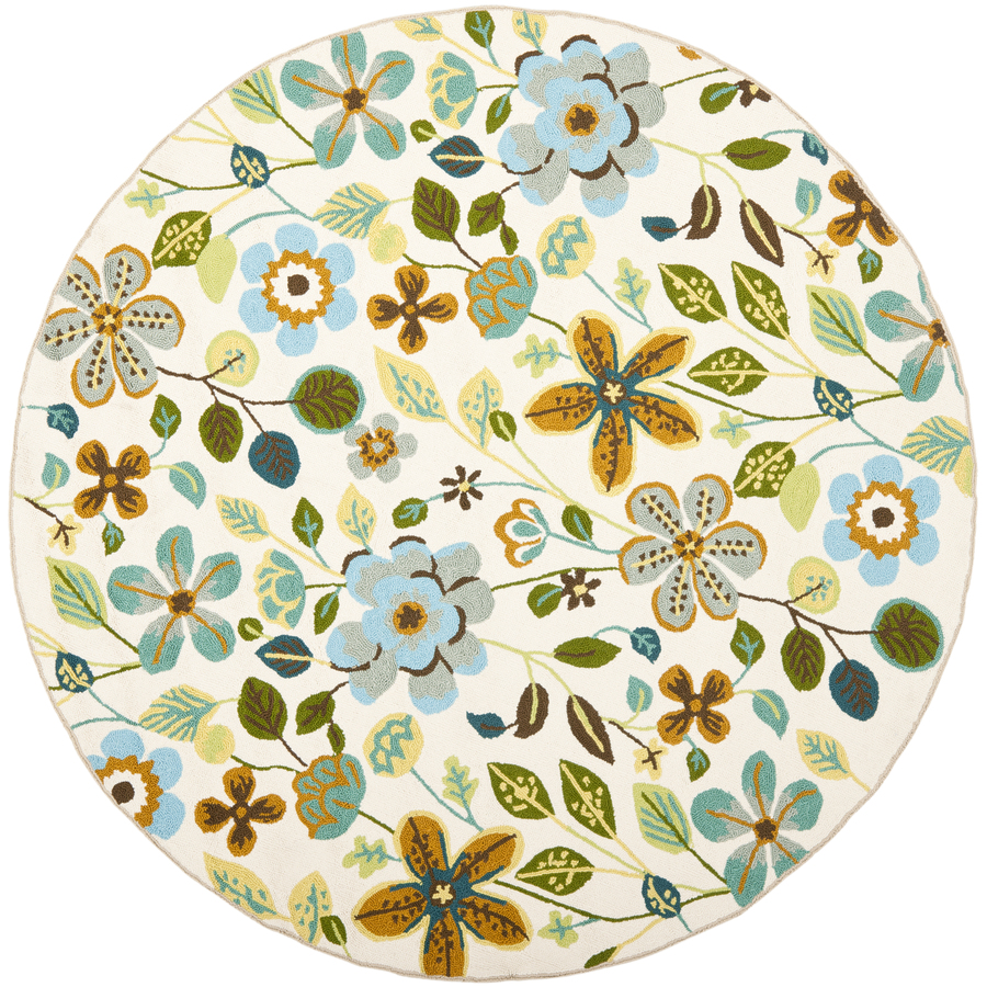 Safavieh Four Seasons 4 ft x 4 ft Round White Floral Indoor/Outdoor Area Rug