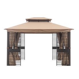 Gazebos At Lowes Display Product Reviews For Dark Brown Frame Woodgrain Posts And Tan Fabric Metal Rectangle Screened
