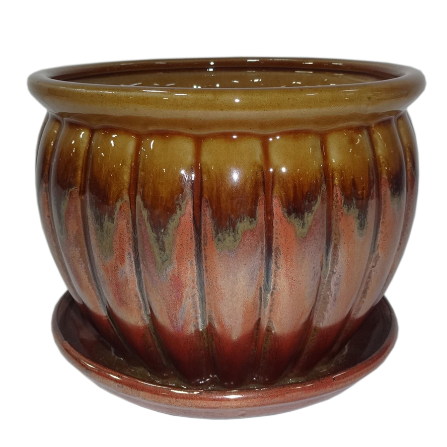 Garden Treasures 8.86 in x 7.87 in Copper Honey Ceramic Planter