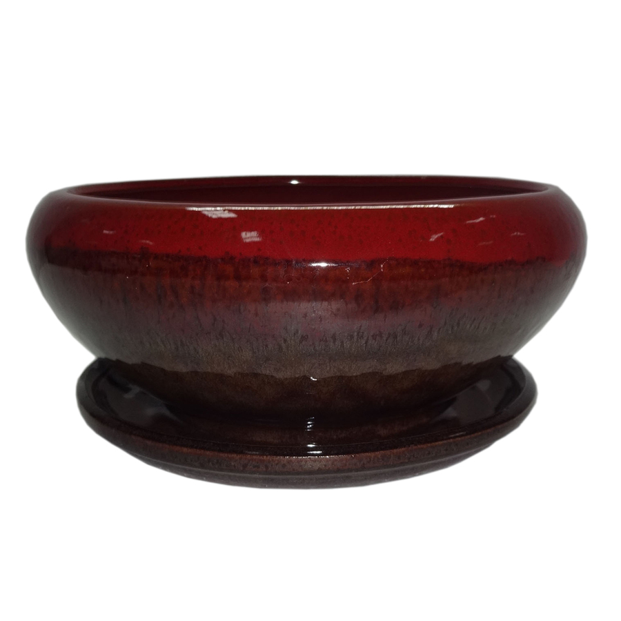 Garden Treasures 8.07 in x 4.49 in Brown Red Ceramic Low Bowl Planter