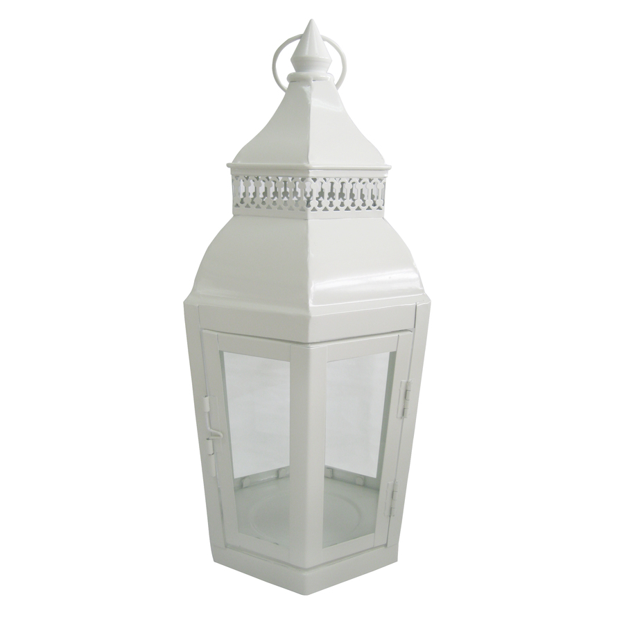 Garden Treasures 14.76 in H Cream Metal Outdoor Decorative Lantern