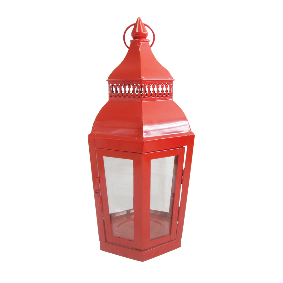 Garden Treasures 14.76 in H Red Metal Outdoor Decorative Lantern