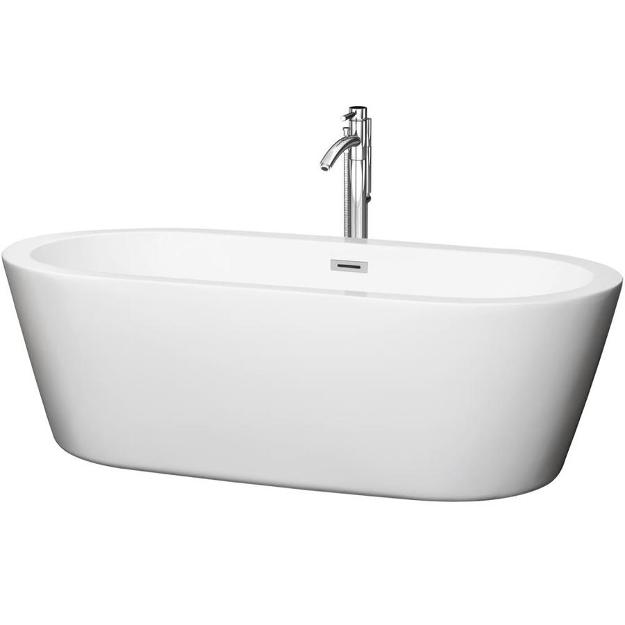 Wyndham Collection Mermaid White Acrylic Oval Freestanding Bathtub with Center Drain (Common 34 in x 71 in; Actual 23.25 in x 33.5 in x 71 in)