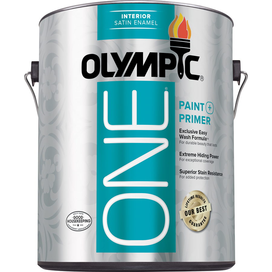 Olympic ONE One 124 fl oz Interior Satin White Latex Base Paint and Primer in One with Mildew Resistant Finish