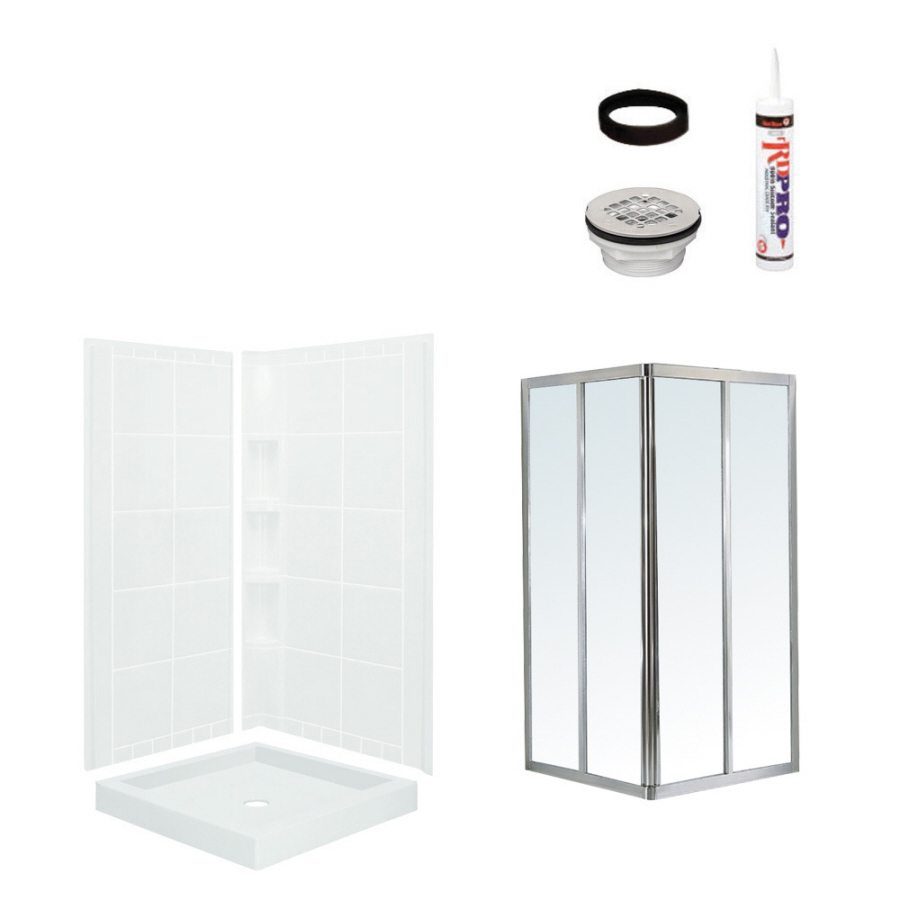 Sterling Intrigue 79.125 in H x 39 in W x 39 in L White Fiberglass and Plastic Wall 4 Piece Alcove Shower Kit