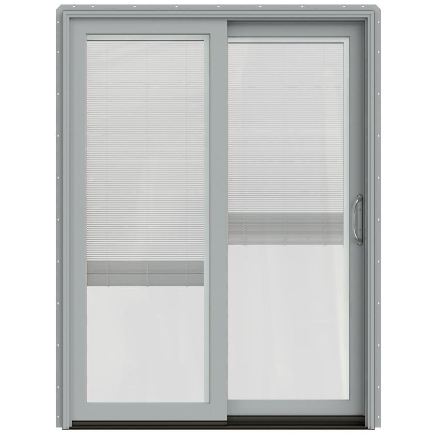 JELD WEN W 2500 59.25 in Blinds Between The Glass Arctic Silver Wood Sliding Patio Door with Screen