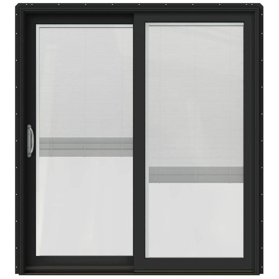 JELD WEN W 2500 71.25 in Blinds Between The Glass Chestnut Bronze Wood Sliding Patio Door with Screen