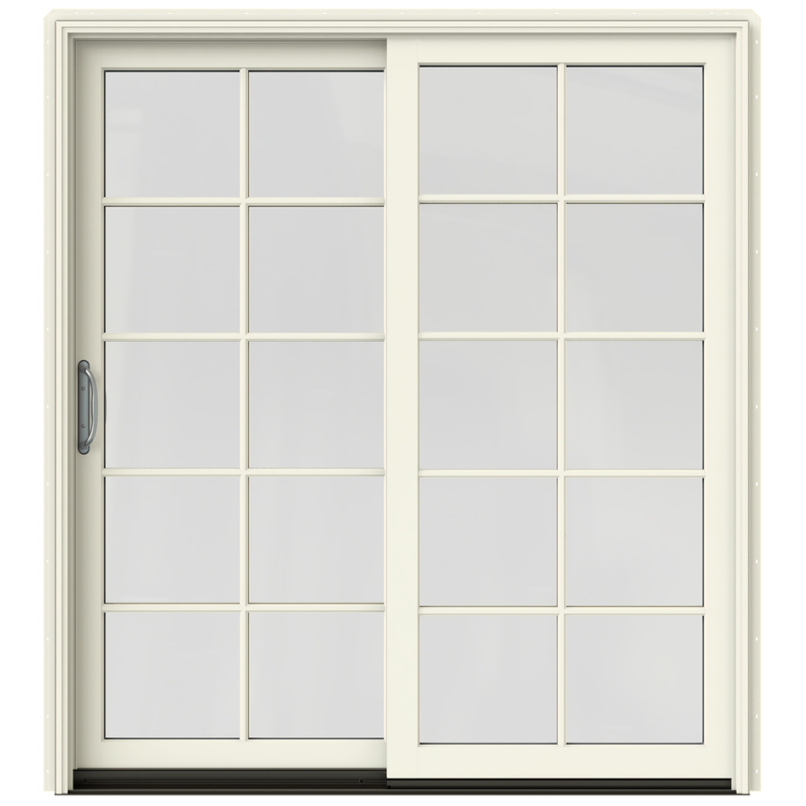 JELD WEN W 2500 71.25 in 10 Lite Glass French Vanilla Wood Sliding Patio Door with Screen