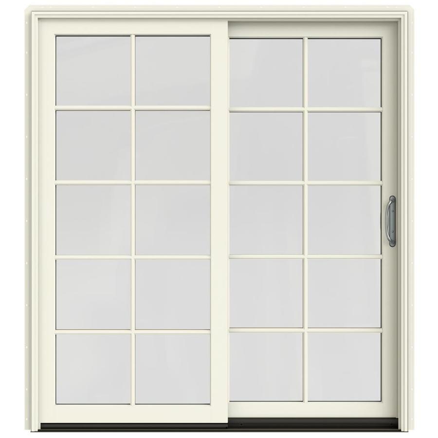 JELD WEN W 2500 71.25 in 10 Lite Glass French Vanilla Wood Sliding Patio Door with Screen