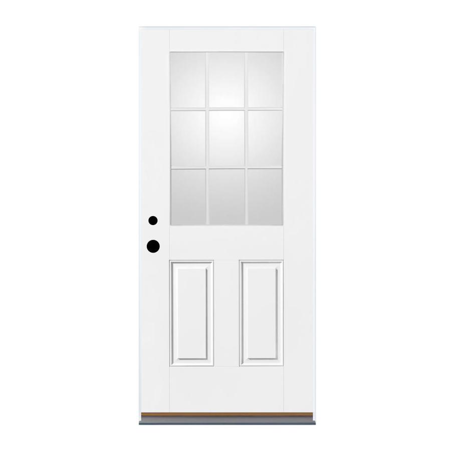 Therma Tru Benchmark Doors 2 Panel Insulating Core 9 Lite Right Hand Inswing White Fiberglass Primed Prehung Entry Door (Common 32 in x 80 in; Actual 33.5 in x 81.5 in)