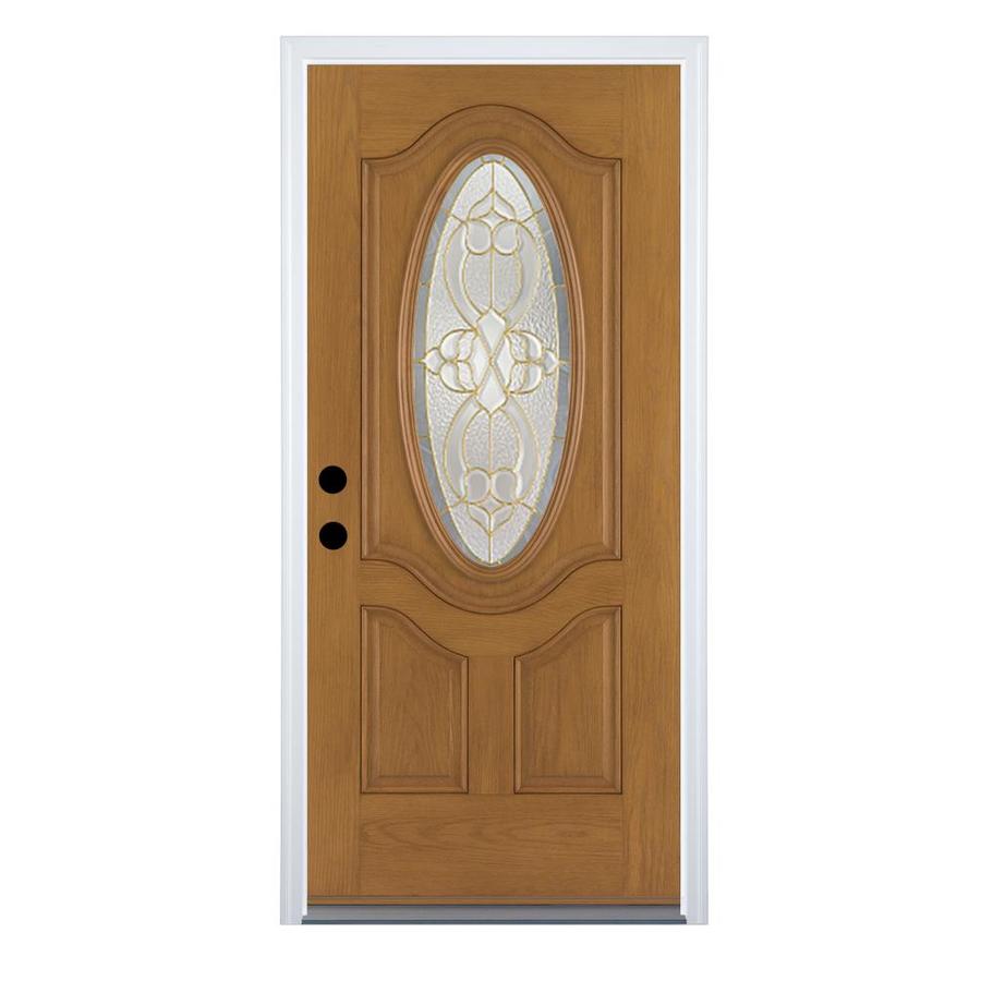 Therma Tru Benchmark Doors Oval Lite Decorative Medium Oak Inswing Fiberglass Entry Door (Common 80 in x 34 in; Actual 81.5 in x 35.5 in)