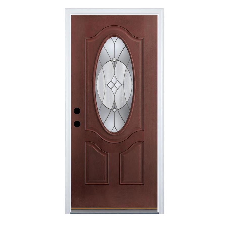 Therma Tru Benchmark Doors Oval Lite Decorative Mahogany Inswing Fiberglass Entry Door (Common 80 in x 32 in; Actual 81.5 in x 33.5 in)