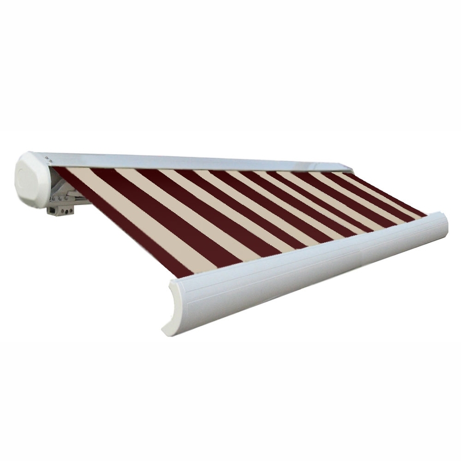 Awntech 168 in Wide x 122 in Projection Burgundy/Tan Stripe Slope Patio Retractable Remote Control Awning