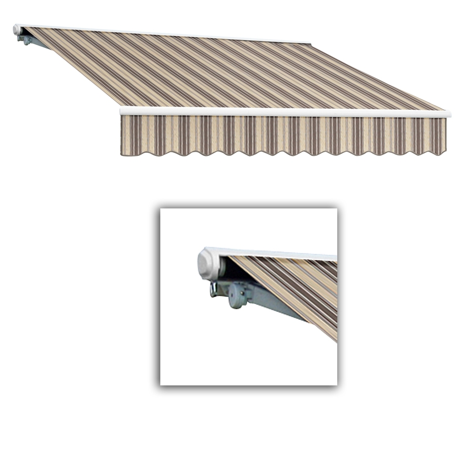 Awntech 168 in Wide x 122 in Projection Taupe/Linen Multi Stripe Slope Patio Retractable Remote Control Awning