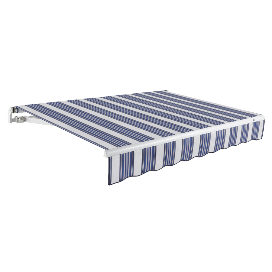 Awntech 144 in Wide x 120 in Projection Navy/Gray/White Stripe Slope Patio Retractable Remote Control Awning