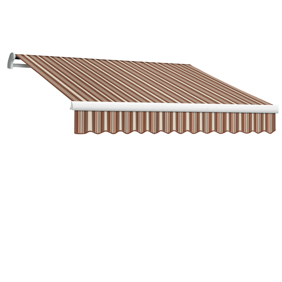 Awntech 14 ft Wide x 10 ft Projection Brown/Terra Cotta Striped Slope Patio Retractable Manual Awning