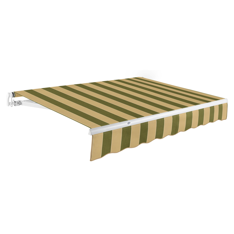 Awntech 168 in Wide x 120 in Projection Olive/Tan Stripe Slope Patio Retractable Manual Awning