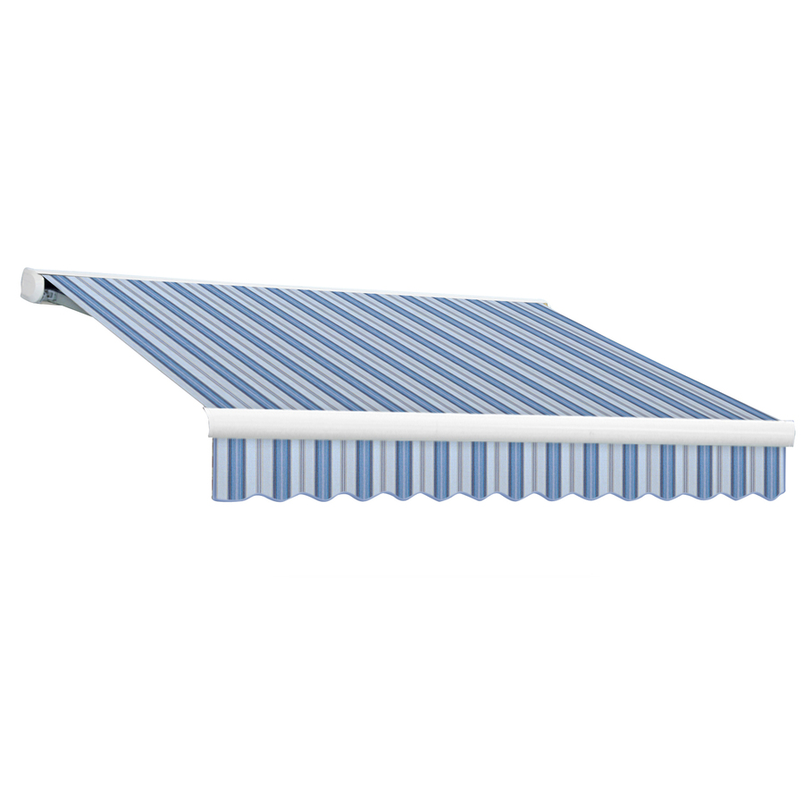 Awntech 14 ft Wide x 10 ft Projection Blue Multi Striped Slope Patio Retractable Manual Awning