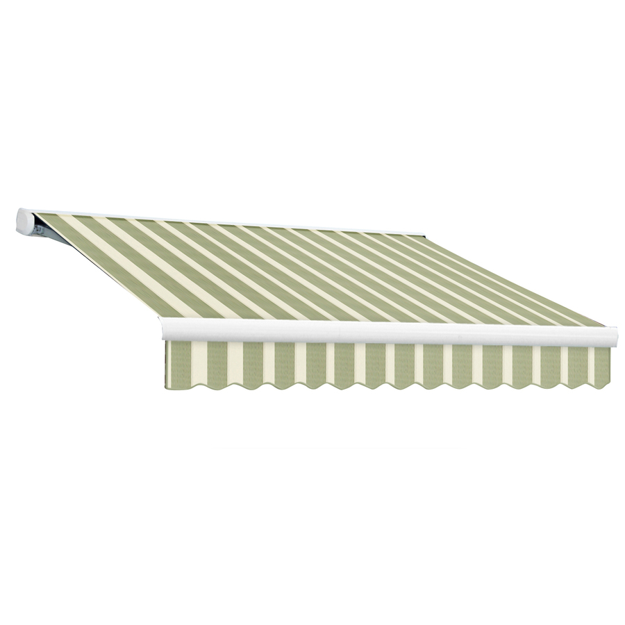 Awntech 168 in Wide x 120 in Projection Sage/Linen/Cream Stripe Slope Patio Retractable Manual Awning