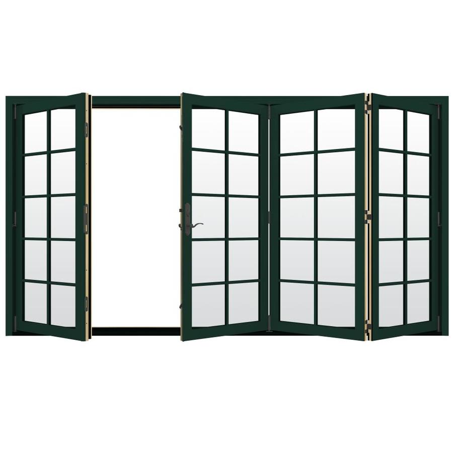 JELD WEN W 4500 124.1875 in 10 Lite Glass Hartford Green Wood Folding Outswing Patio Door