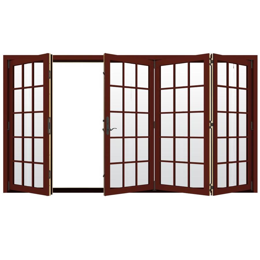 JELD WEN W 4500 124.1875 in 15 Lite Glass Mesa Red Wood Folding Outswing Patio Door