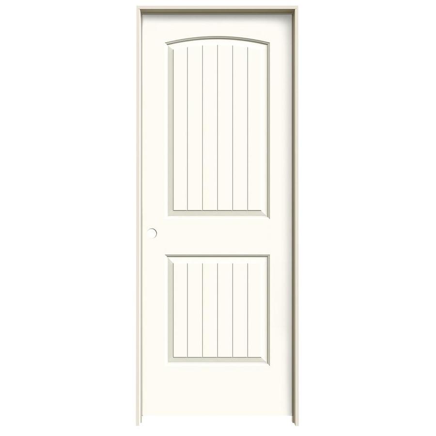 ReliaBilt 2 Panel Round Top Plank Solid Core Smooth Molded Composite Right Hand Interior Single Prehung Door (Common 80 in x 32 in; Actual 81.68 in x 33.56 in)