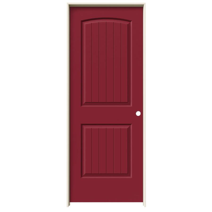 ReliaBilt Barn Red Prehung Solid Core 2 Panel Round Top Plank Interior Door (Common 30 in x 80 in; Actual 31.562 in x 81.688 in)