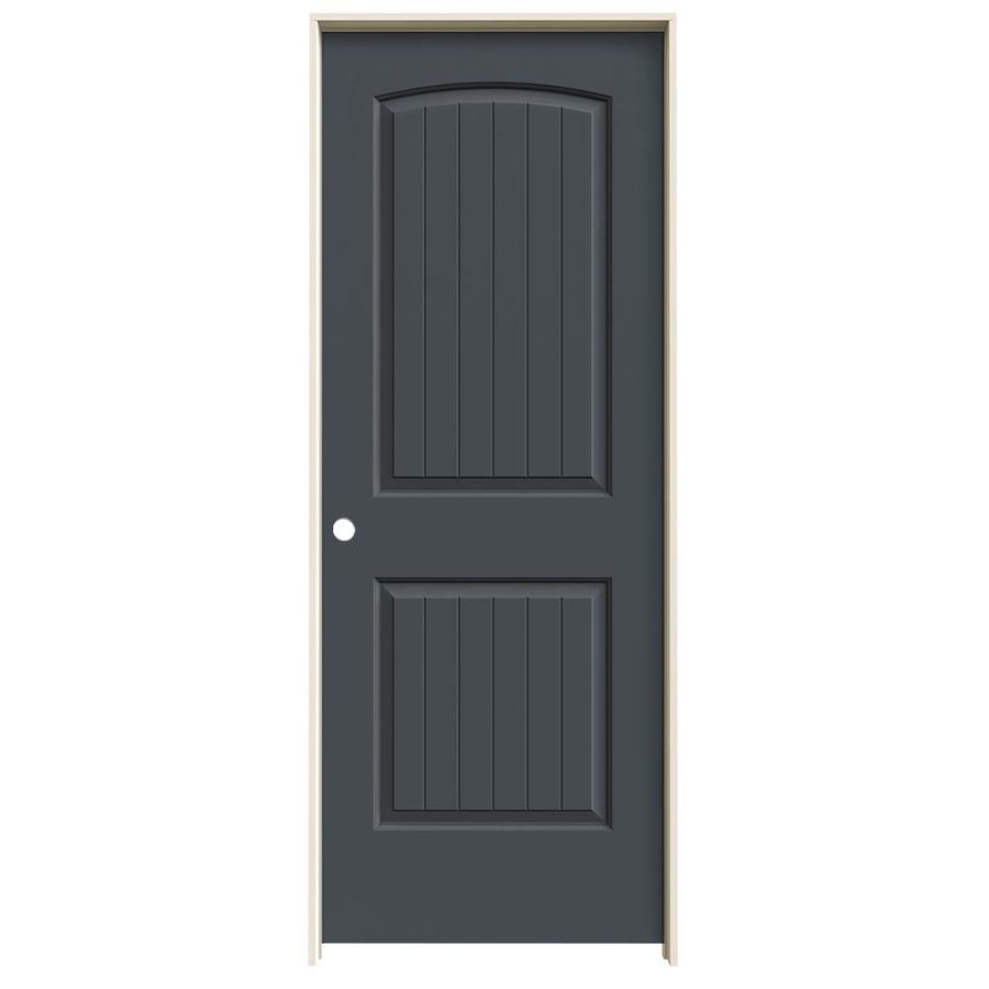 ReliaBilt 2 Panel Round Top Plank Solid Core Smooth Molded Composite Right Hand Interior Single Prehung Door (Common 80 in x 28 in; Actual 81.68 in x 29.56 in)