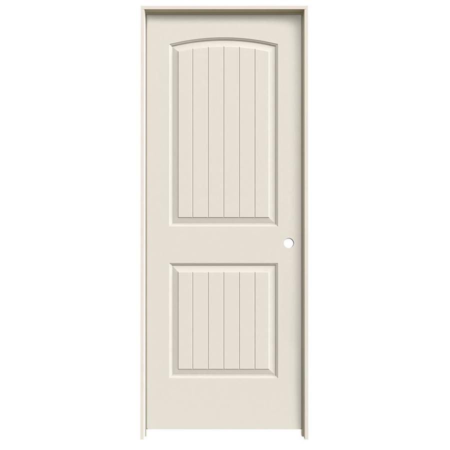 ReliaBilt 2 Panel Round Top Plank Solid Core Smooth Molded Composite Left Hand Interior Single Prehung Door (Common 80 in x 30 in; Actual 81.68 in x 31.56 in)